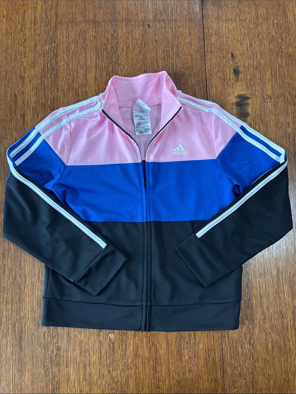 adidas Kids Pink Blue Black Colorblock Track Jacket Sz 10/12